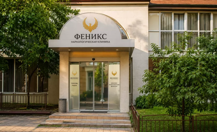 Вход в наркологическую клинику «Феникс» в Сычёвке